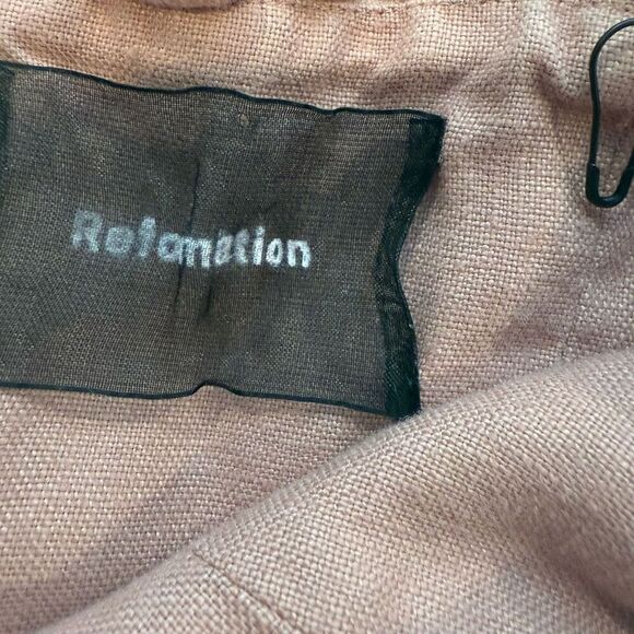 Reformation Ava Ruffle Linen Mini Dress Size 4 Dusty Rose Blush Pink - Picture 6 of 7